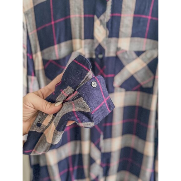 Sandra Ingrish Hunter Plaid Long-sleeve Button-down Shirt Women Blue M - Picture 8 of 13